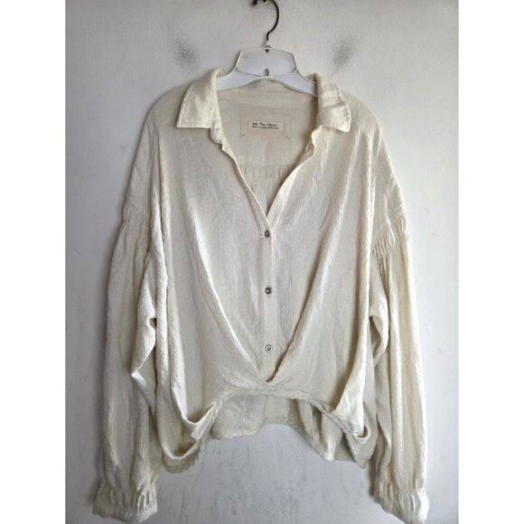 We the Free "Rockaway" Oversized Knit Ivory Button Down Blouse Medium - Picture 2 of 8